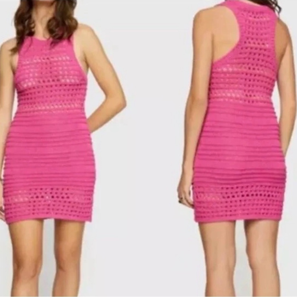 Rebecca Minkoff Lily Crochet Bodycon Mini Dress Megenta Size Small Resortwear